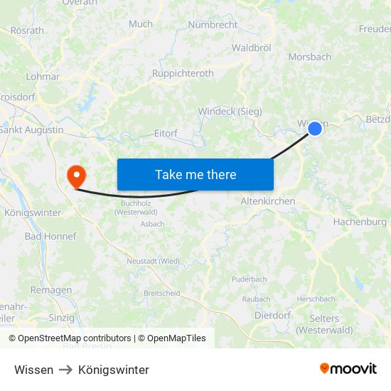 Wissen to Königswinter map