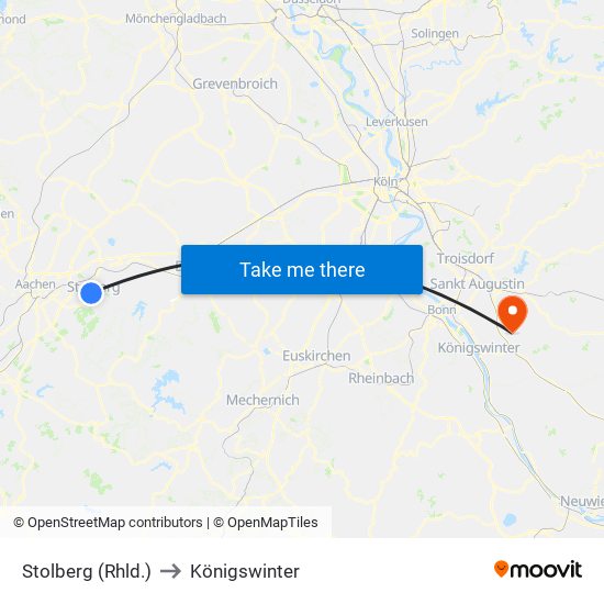 Stolberg (Rhld.) to Königswinter map