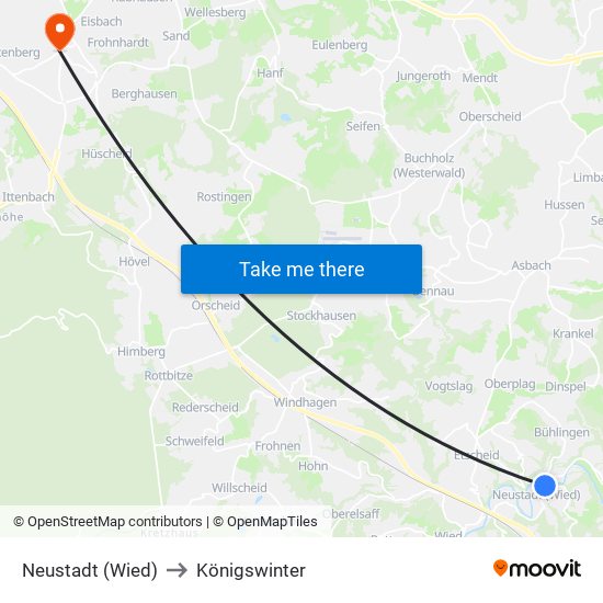 Neustadt (Wied) to Königswinter map