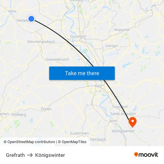 Grefrath to Königswinter map
