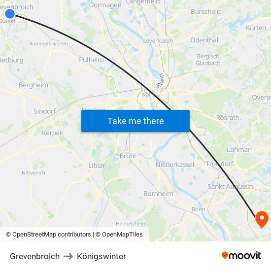 Grevenbroich to Königswinter map