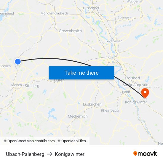Übach-Palenberg to Königswinter map