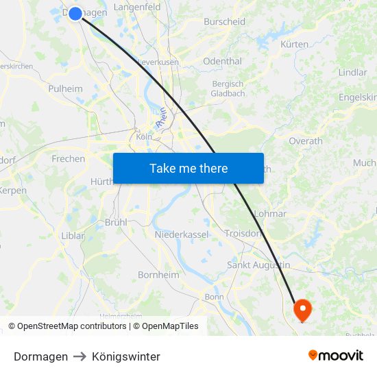 Dormagen to Königswinter map