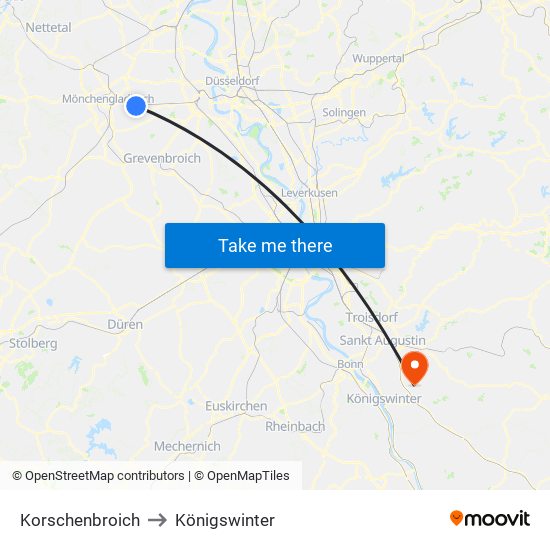 Korschenbroich to Königswinter map