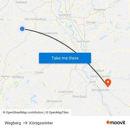 Wegberg to Königswinter map