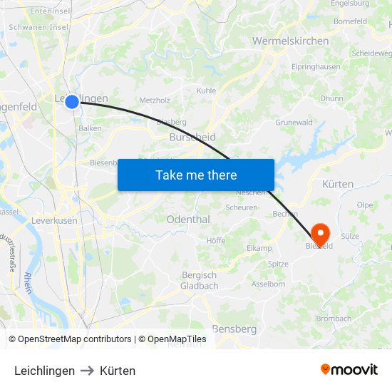 Leichlingen to Kürten map