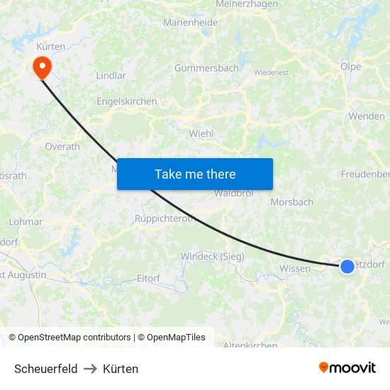 Scheuerfeld to Kürten map