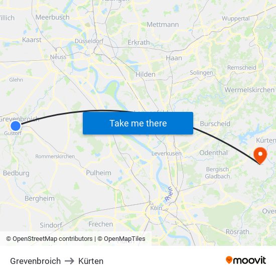 Grevenbroich to Kürten map
