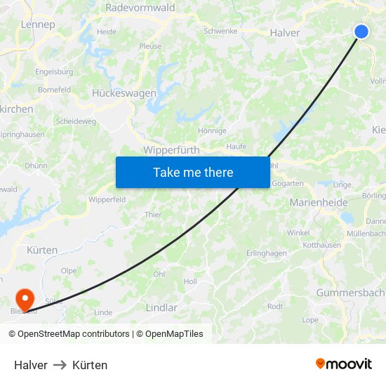 Halver to Kürten map