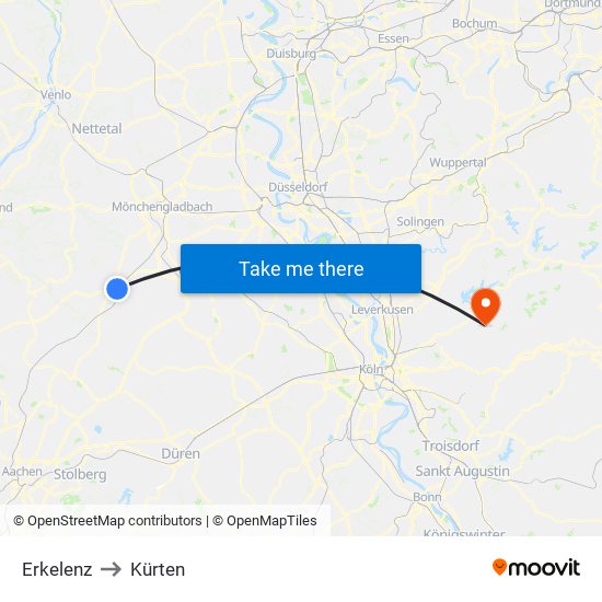 Erkelenz to Kürten map