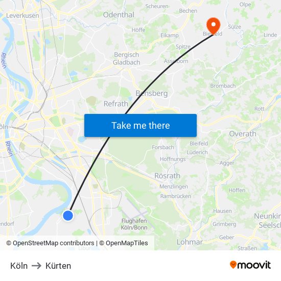 Köln to Kürten map