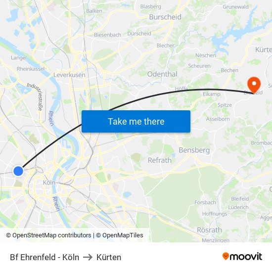 Bf Ehrenfeld - Köln to Kürten map