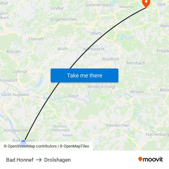 Bad Honnef to Drolshagen map