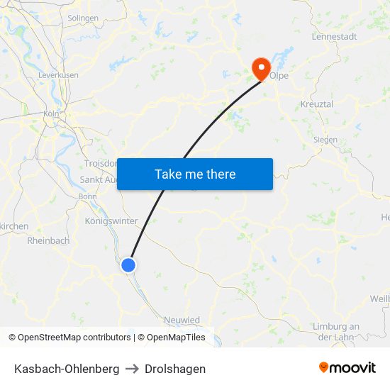 Kasbach-Ohlenberg to Drolshagen map