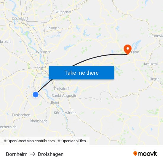 Bornheim to Drolshagen map
