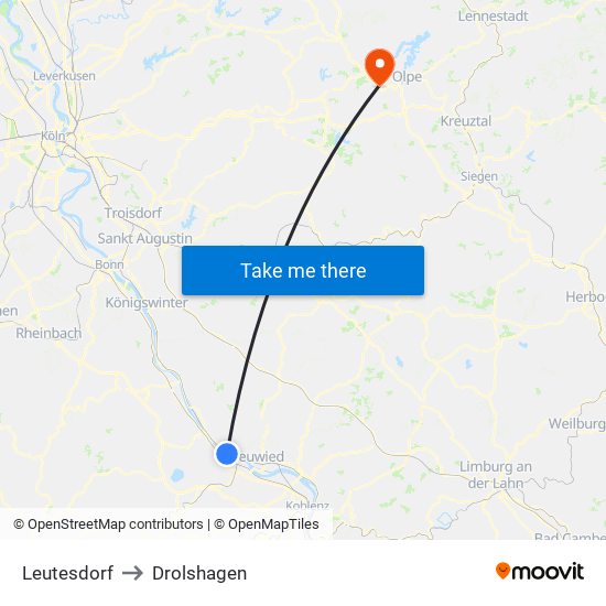 Leutesdorf to Drolshagen map