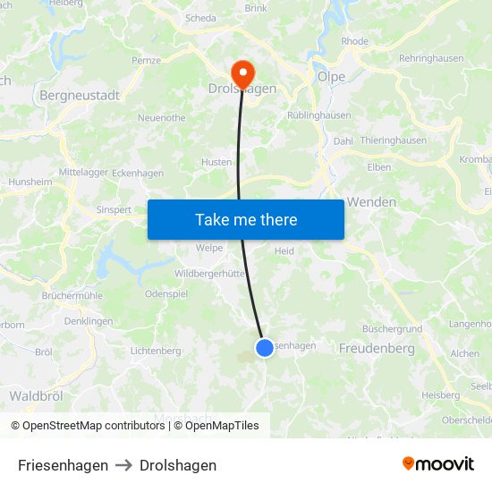 Friesenhagen to Drolshagen map