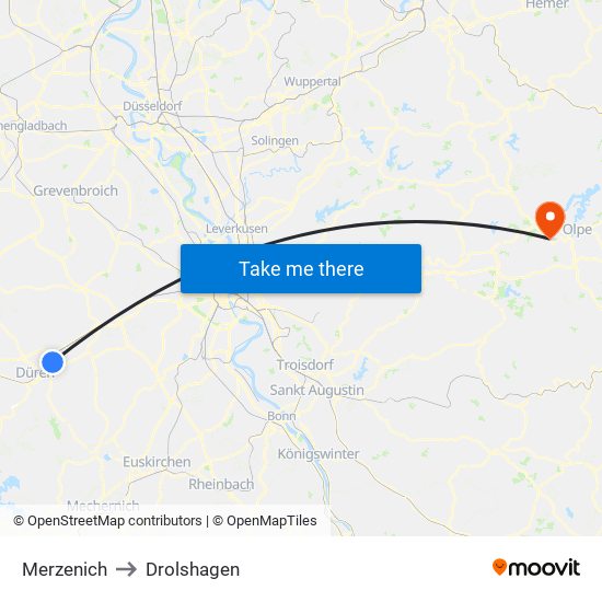 Merzenich to Drolshagen map