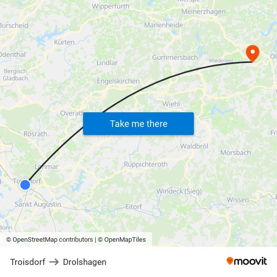 Troisdorf to Drolshagen map