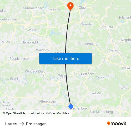 Hattert to Drolshagen map