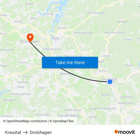 Kreuztal to Drolshagen map