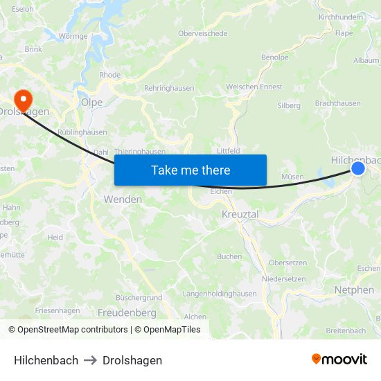 Hilchenbach to Drolshagen map
