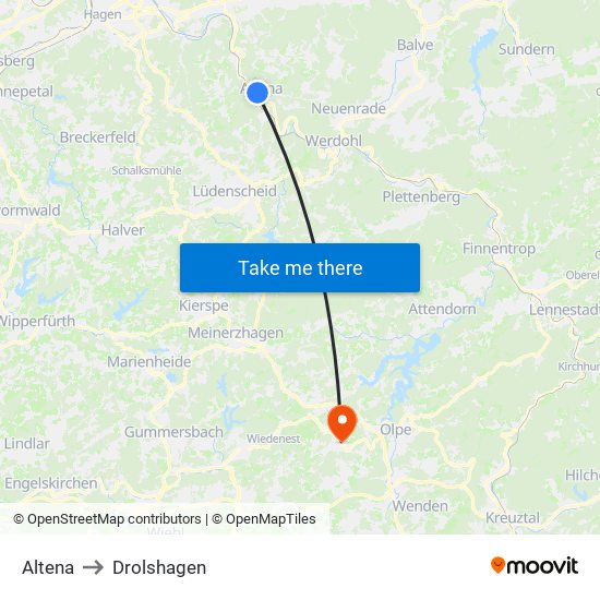 Altena to Drolshagen map