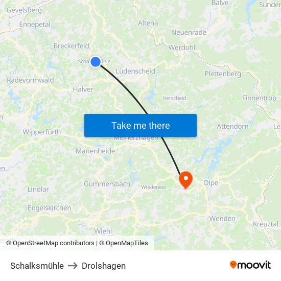 Schalksmühle to Drolshagen map