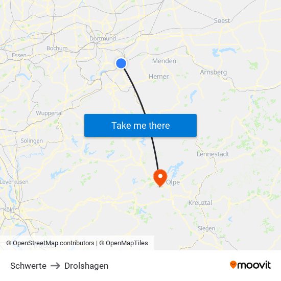 Schwerte to Drolshagen map