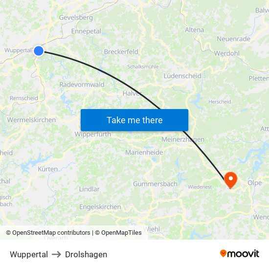 Wuppertal to Drolshagen map