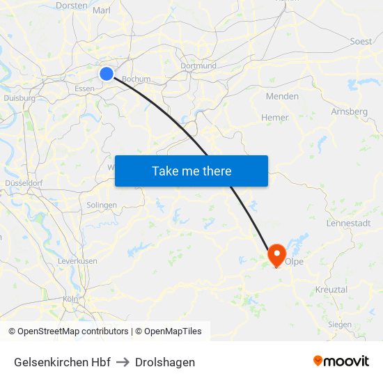 Gelsenkirchen Hbf to Drolshagen map