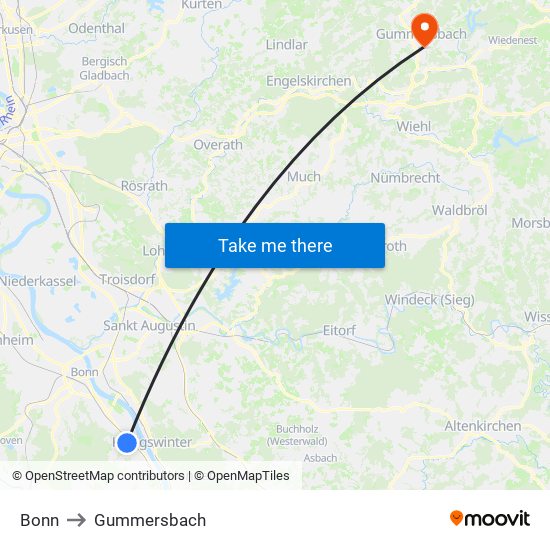 Bonn to Gummersbach map