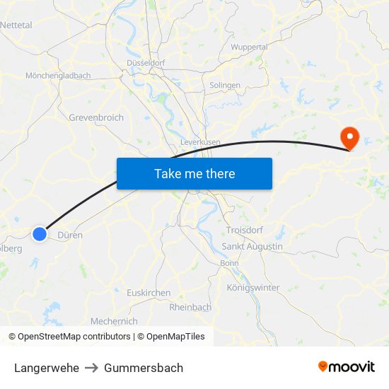 Langerwehe to Gummersbach map