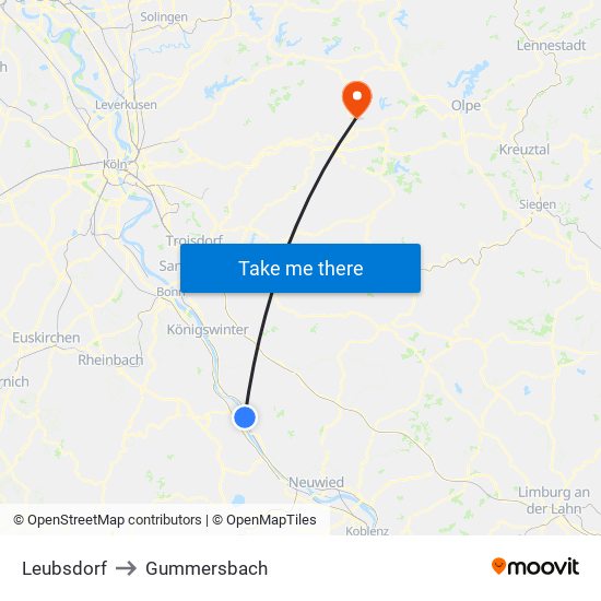 Leubsdorf to Gummersbach map