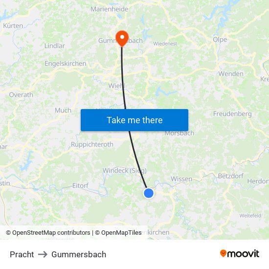 Pracht to Gummersbach map