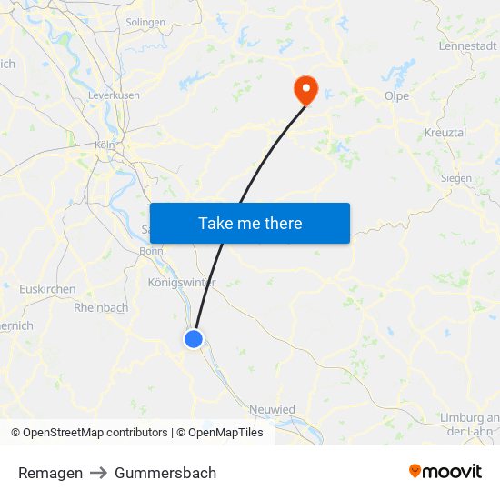 Remagen to Gummersbach map