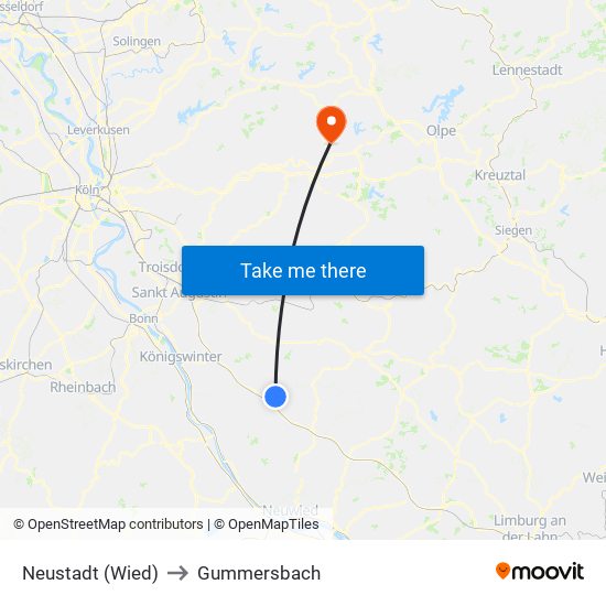 Neustadt (Wied) to Gummersbach map