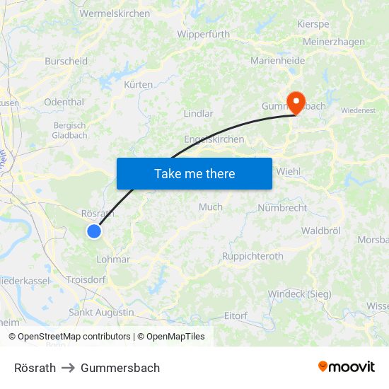 Rösrath to Gummersbach map
