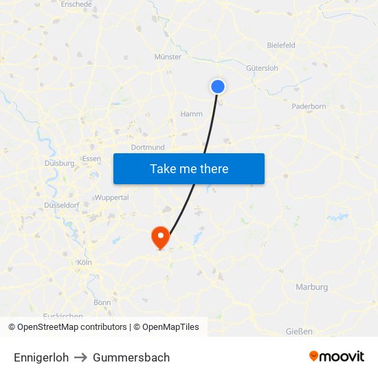 Ennigerloh to Gummersbach map