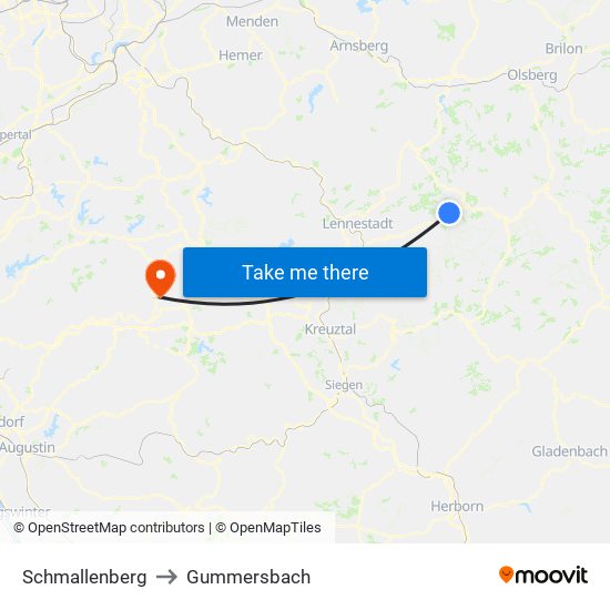 Schmallenberg to Gummersbach map