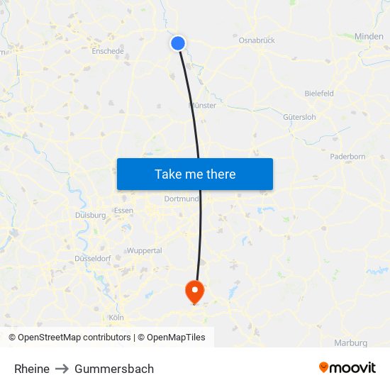 Rheine to Gummersbach map