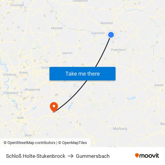 Schloß Holte-Stukenbrock to Gummersbach map