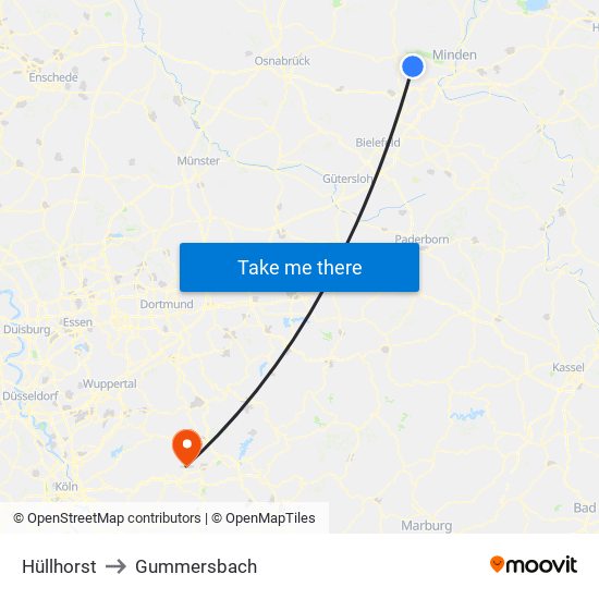 Hüllhorst to Gummersbach map