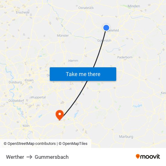 Werther to Gummersbach map