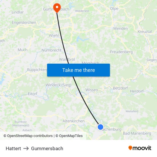 Hattert to Gummersbach map