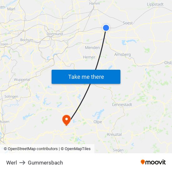 Werl to Gummersbach map