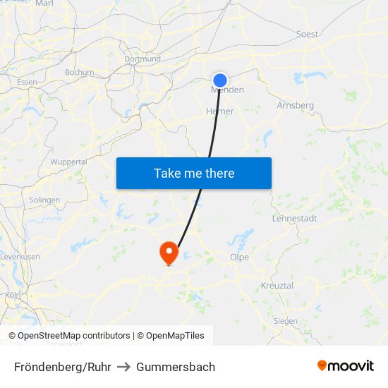 Fröndenberg/Ruhr to Gummersbach map