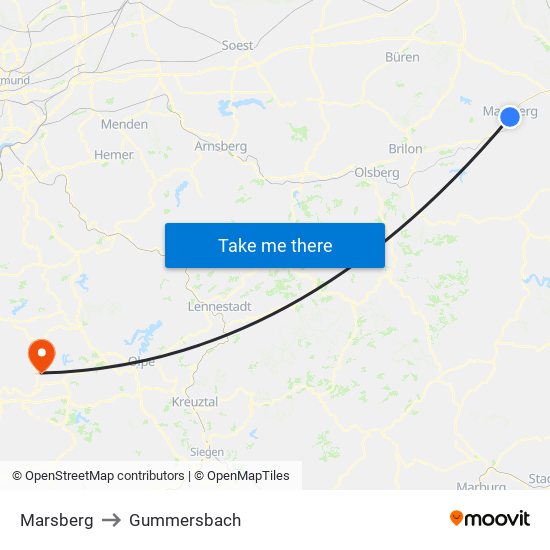 Marsberg to Gummersbach map