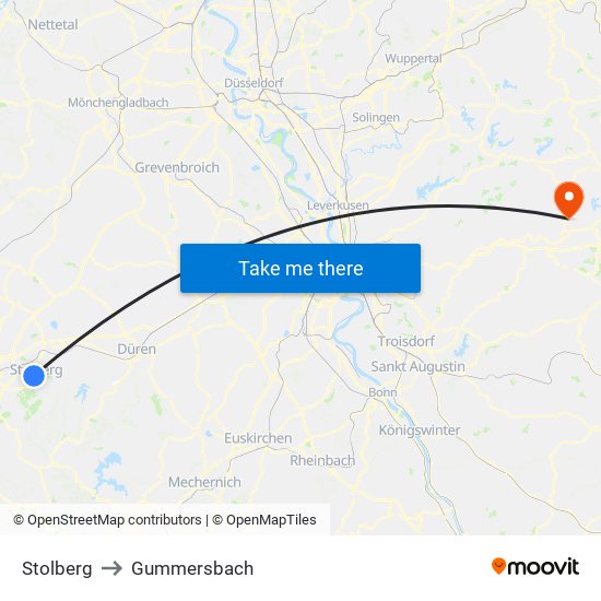 Stolberg to Gummersbach map