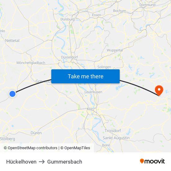 Hückelhoven to Gummersbach map